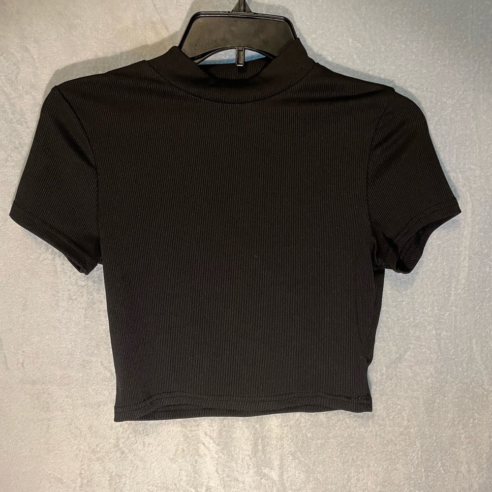Black Turtle Neck Ribbed Crop Top